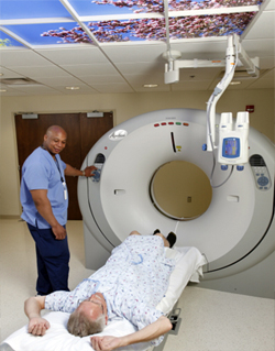 Patient getting an imaging test done