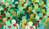 graphic of cut-out people and red hearts