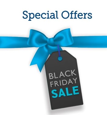 black friday sale text on tag with blue ribbon